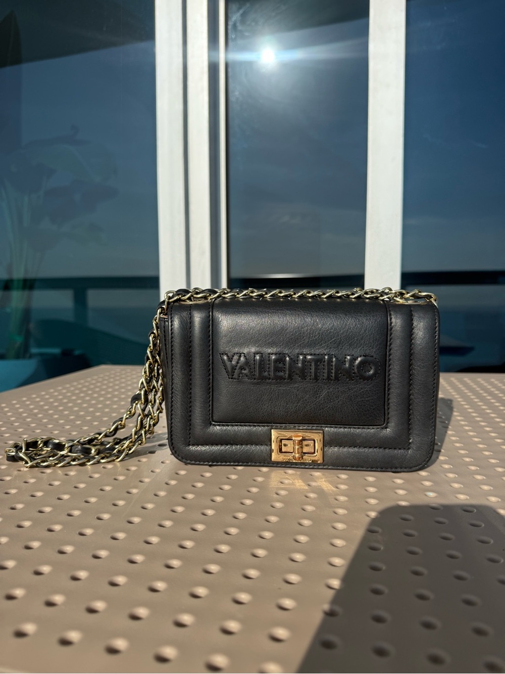 Valentino AUTHENTIC Black Quilted Leather Chain Crossbody with Gold Hardware